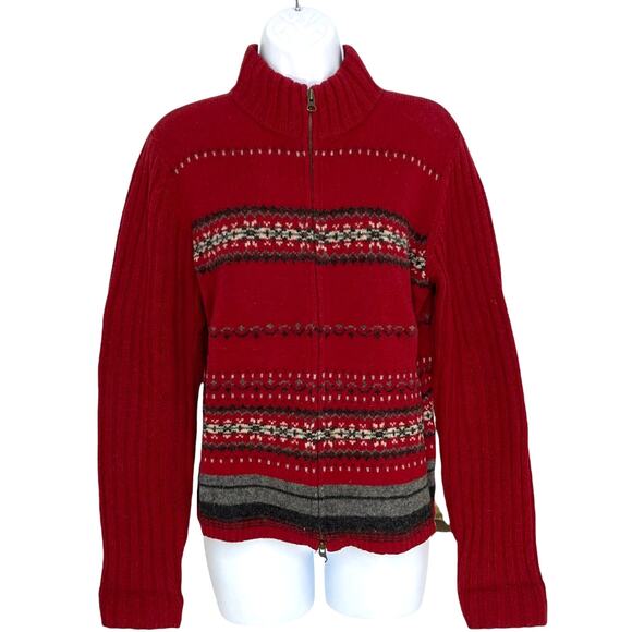 VINTAGE Eddie Bauer Legend Wool Sweater Dark Red Full Zipper Medium - Picture 1 of 9